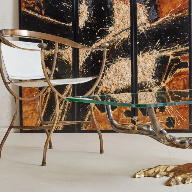 White Leather + Brass Pompeii Armchair by Alberto Orlandi, Italy 1980s - 2 Available For Sale In Chicago - Image 6 of 11