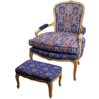 W&J Sloan's Fauteuil & Ottoman For Sale