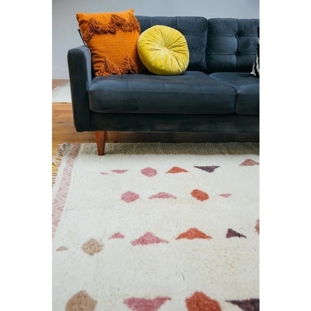 Ivory Natural White Moroccan Wool Rug With Beige, Rose, Indian Red, Eggplant & Dusty Rose - 10x14 Ft For Sale - Image 8 of 11