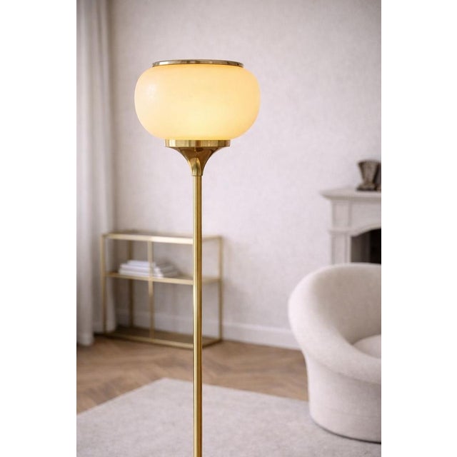 Art Deco Floor Lamp in Brass and Opaline Glass, 1960s For Sale - Image 3 of 7