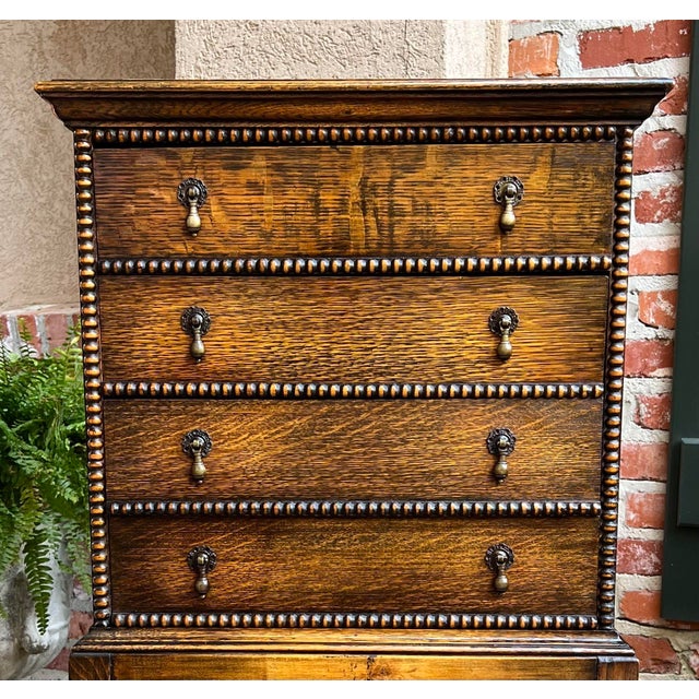 Antique English Music Cabinet Office File Jacobean Petite End Table Tiger Oak For Sale - Image 4 of 12