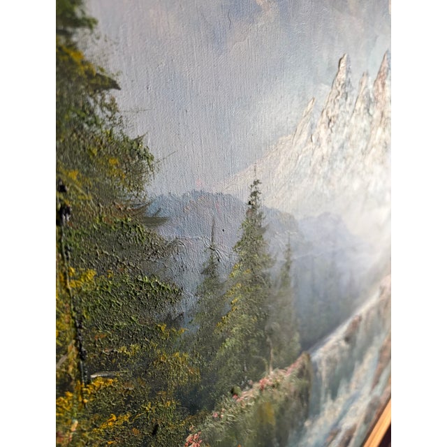 Textile Mid 20th Century Large 39" Vintage W. Chapman Mountain Oil – Heavy Texture For Sale - Image 7 of 11