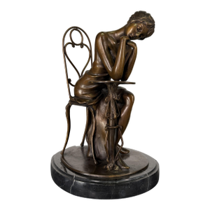 Art Nouveau Parisienne Lady Bronze, Seated at Café Table on Marble – 14” Tall