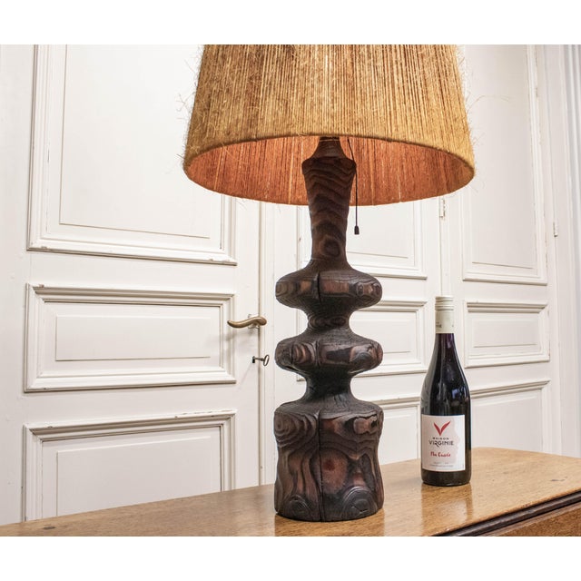 Brown Brutalist Driftwood Table Lamp with Jute-Twine Shade, Denmark, 1960s For Sale - Image 8 of 11