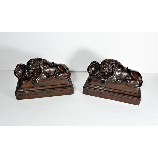 1940s Lions of Lucerne Carved Mahogany Bookends - a Pair For Sale - Image 9 of 9