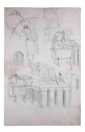 Sketches of Establishment, Original Drawing, Mid 20th-century