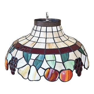 Vintage Tiffany-Style Fruit Stained Glass Hanging Pendant Shade For Sale