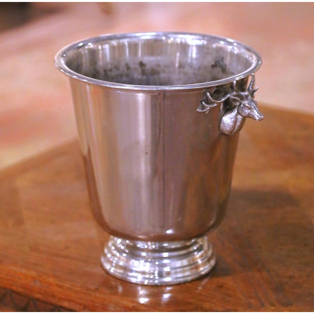 Mid-Century French Silvered Brass Champagne Bucket With Stag Heads For Sale In Dallas - Image 6 of 9