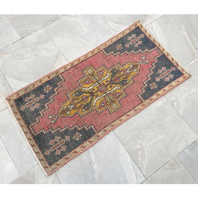 Rose Hand Knotted Door Mat, Entryway Rug, Bath Mat, Kitchen Decor, Small Rug, Turkish Rug - 1′9″ × 3′6″ For Sale - Image 8 of 11