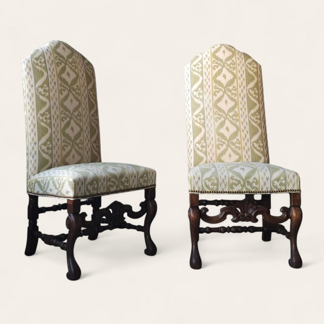 20th Century Flemish-Style Walnut High-Back Side Chairs, Pair For Sale - Image 4 of 7