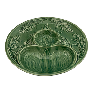 Vintage Bordallo Pinheiro Chip and Dip Majolica Platter Dip and Vegatable Tray