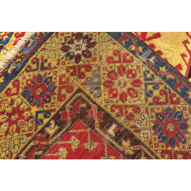 Early 20th Century Antique Turkish Prayer Rug in Vibrant Saffron Yellow Red and Blue For Sale - Image 10 of 11
