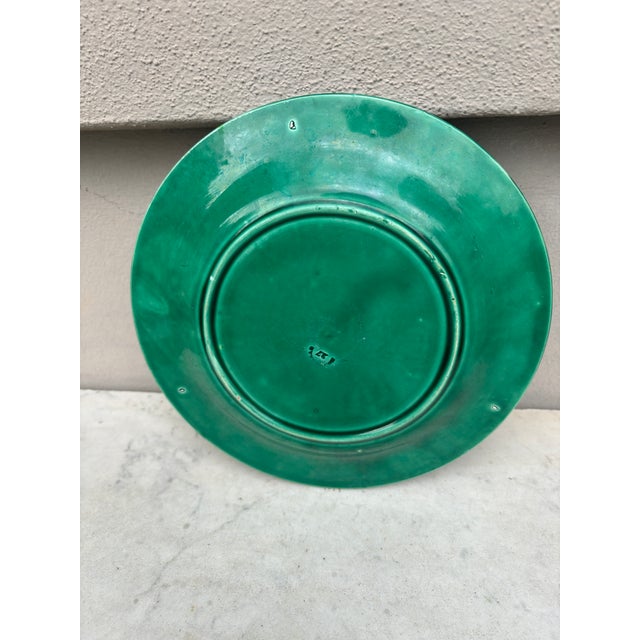 Late 19th Century French Green Majolica Leaves Plate Montereau, Circa 1890 For Sale - Image 5 of 5