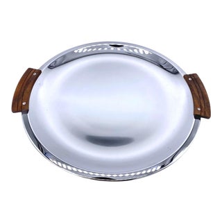 1960s Kromex Stainless Tray With Wooden Handles For Sale