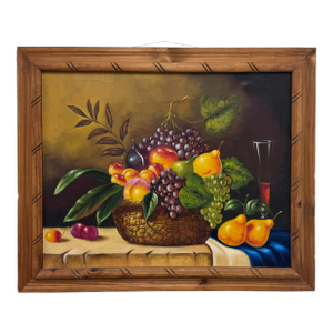 Mid 20th Century Still Life Fruit Basket Framed Painting