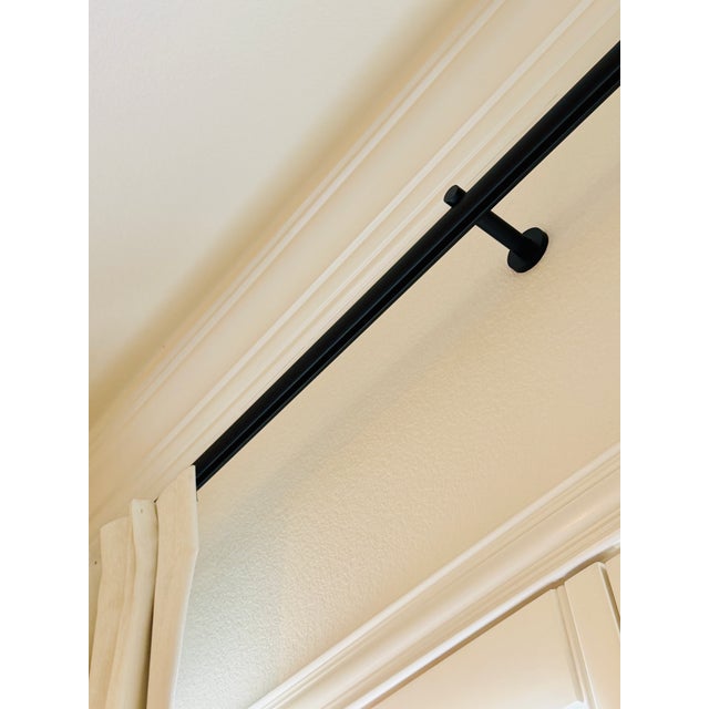 Custom Cream Linen Drapery Panels With Matte Black Hardware – Two Identical Sets For Sale - Image 4 of 6