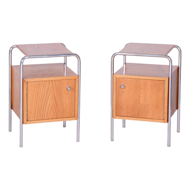 Bauhaus Chrome Bedside Tables attributed to R. Slezák, Former Czechoslovakia, 1930s, Set of 2 For Sale