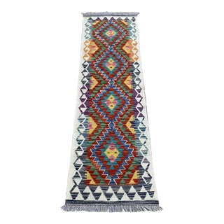 Handwoven Wool Kilim Runner Rug, Bright Multicolor Tribal Design - 2' X 6.6' For Sale