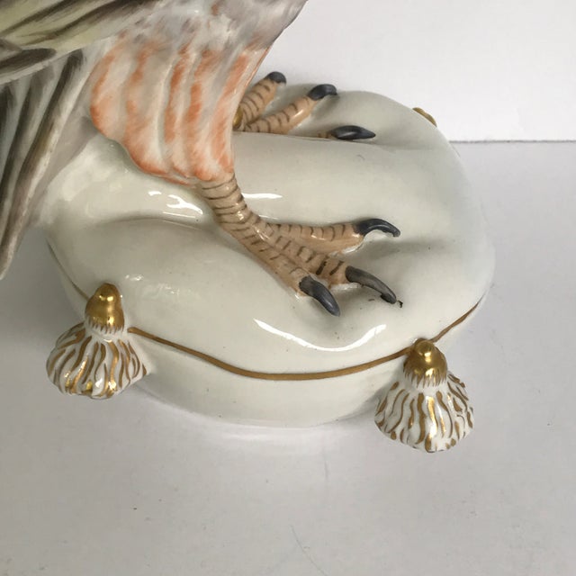 Mottahedeh, detailed Italian falcon on pillow. Four tassels attach to each corner of the pillow along with the gold lead...