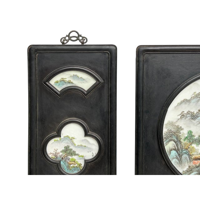 Chinese Mountain River Porcelain Painting Wall Panel 3 Pieces Set For Sale - Image 4 of 10