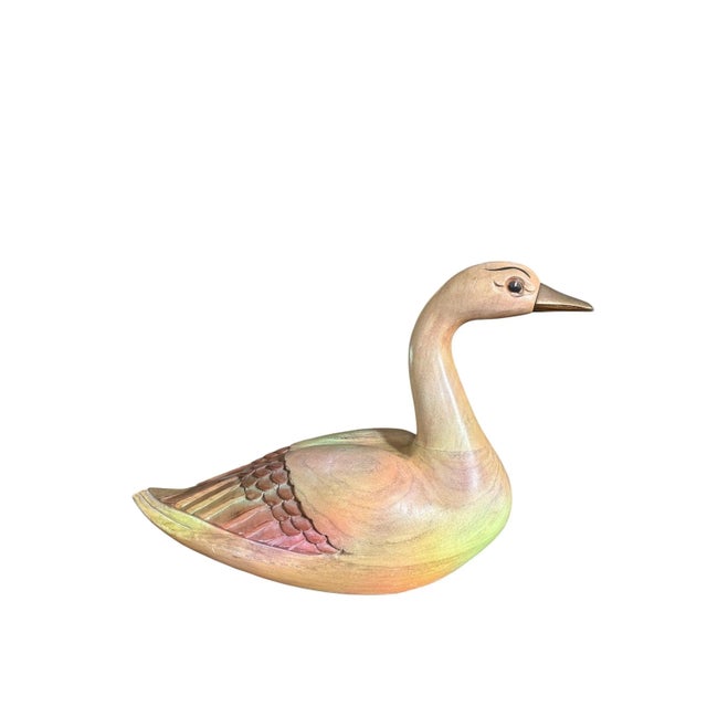 Mid-Century Modern Mid Century Wood Carved Goose Decoy Brass Beak Frederick Cooper Style For Sale - Image 3 of 8