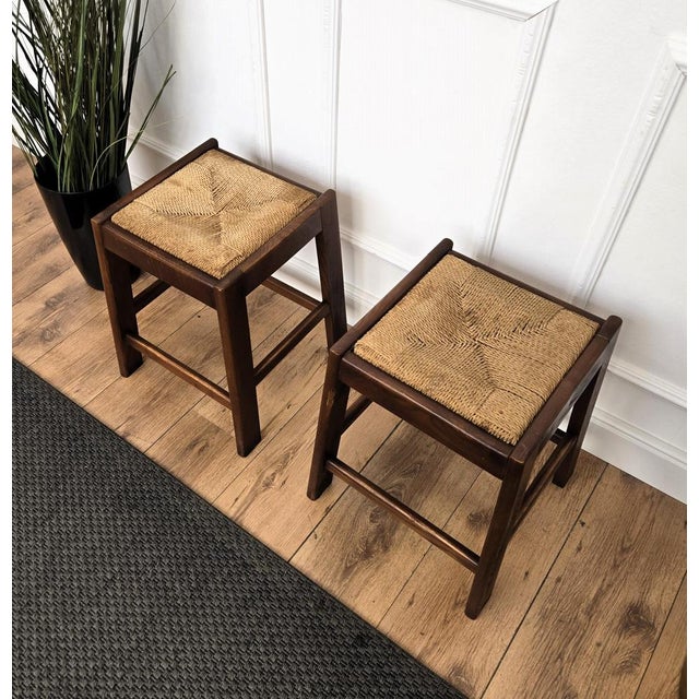 Italian Wood and Cord Woven Rope Stools, 1960s, Set of 2 For Sale - Image 9 of 10