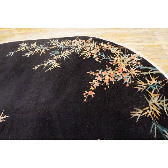 1930s Black Bamboo Floral Antique Chinese Art Deco Carpet 8'4" X 11'8" Wool Rug For Sale - Image 4 of 9