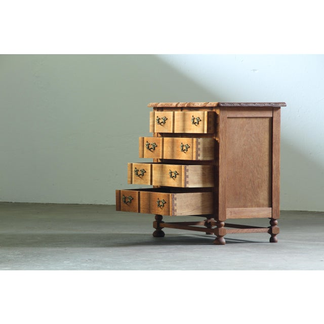 Baroque Small Brutalist Danish Oak Chest of Drawers, 1960s For Sale - Image 3 of 16