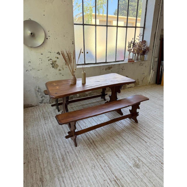Walnut Table Set and Benches, 1890s, Set of 3 For Sale - Image 5 of 18