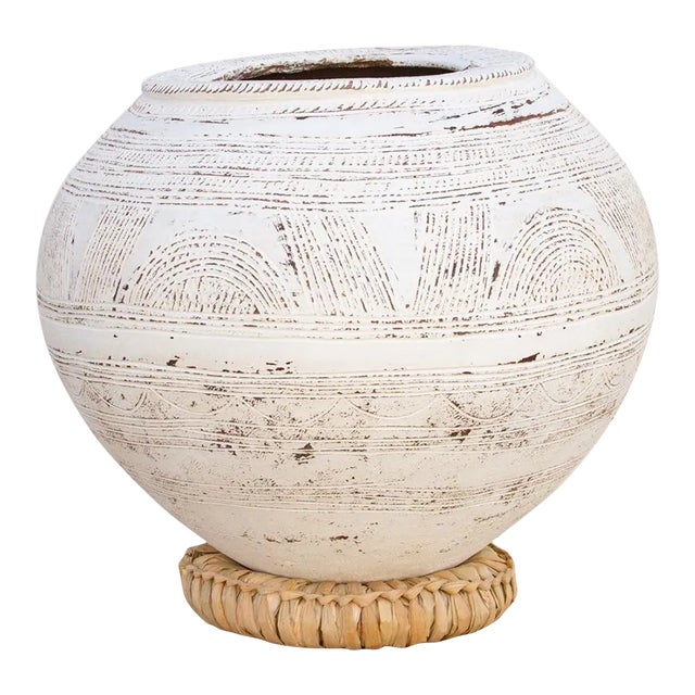 Whitewash African Antique Clay Pot For Sale