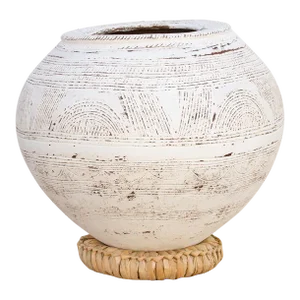 Whitewash African Antique Clay Pot