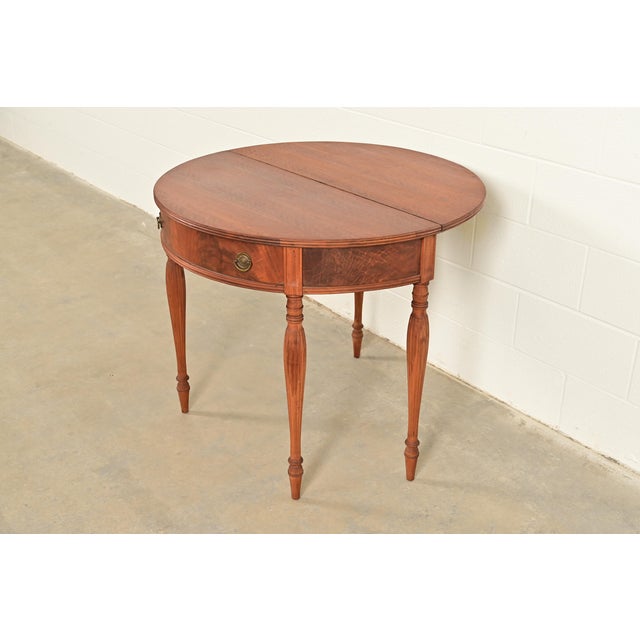 Baker Furniture Style Antique Federal Flame Mahogany Flip Top Demilune Console Game Table, Circa 1920s For Sale - Image 10 of 14