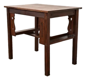 Stickley Brothers Style Antique Mission Oak Arts & Crafts Writing Desk With Built-in Bookcases, Circa 1900