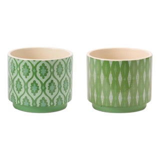 Geometric Patterned Dolomite Planter (Set of 2) For Sale