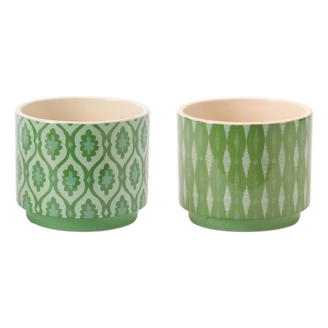 Geometric Patterned Dolomite Planter (Set of 2) For Sale