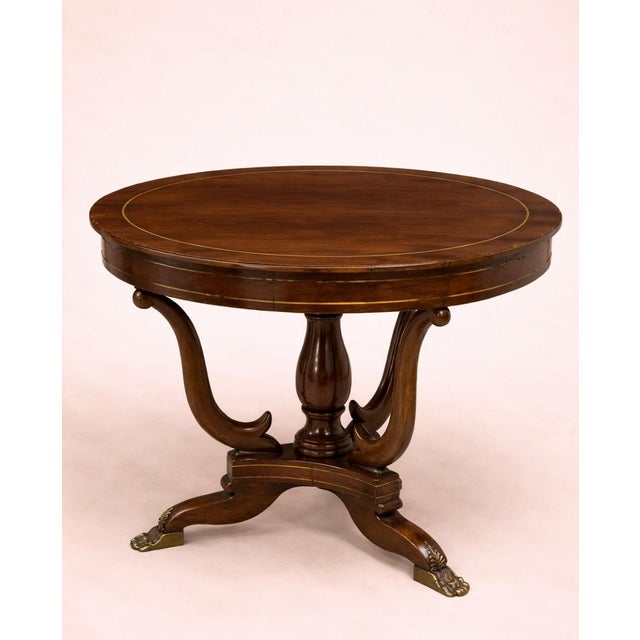 Wood Empire Round Mahogany Table with Inlays and Claw Feet For Sale - Image 7 of 7