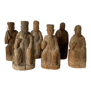 Antique Chinese Wooden Altar Figures - Set of 6 For Sale