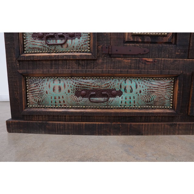 Western Tooled Leather & Cowhide Multi-Drawer Dresser Cabinet For Sale - Image 15 of 15