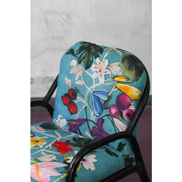 Living Room Set in Black Lacquered Bamboo with Dedar Fabric Cushions, 1970, Set of 4 For Sale - Image 11 of 12