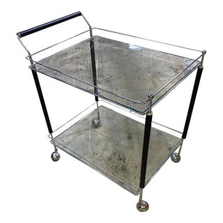 Mid 20th Century Modern Chrome and Glass Two-Level Bar Cart on Wheels For Sale
