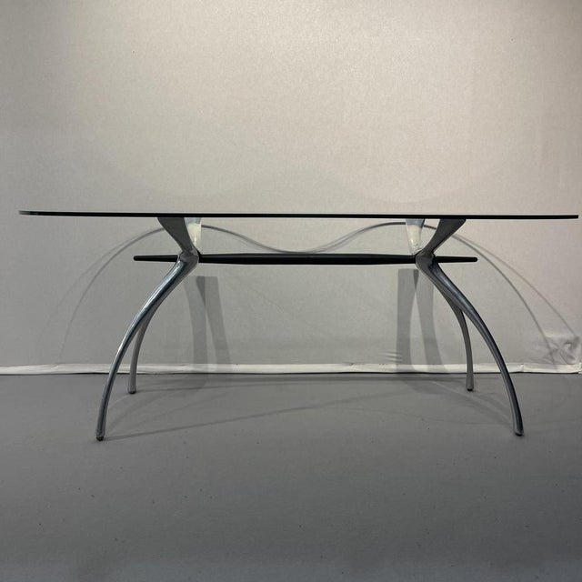 Contemporary Desk in Brushed Aluminium and Kidney Glass by Bernard Dequet for Protis Design, France, 1990 For Sale - Image 3 of 14