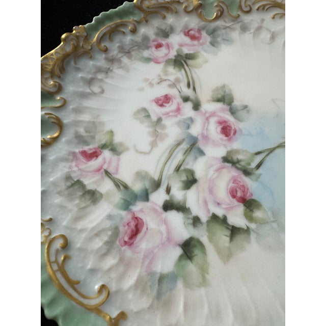 Late 19th Century Antique French Limoges Porcelain Hand-Painted Rose Cabinet Plate With Gilt Rococo Rim For Sale - Image 5 of 6