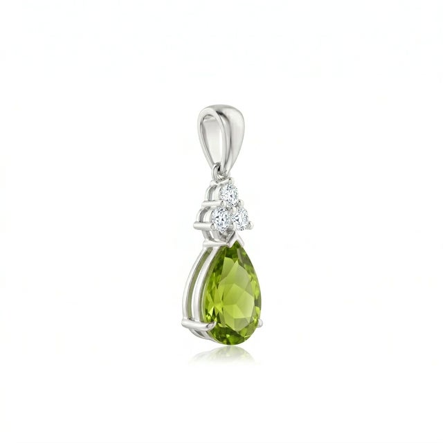 Dainty Peridot & Cubic Zirconia 925 Silver Pendant, August Birthstone Pendant For Sale - Image 6 of 7