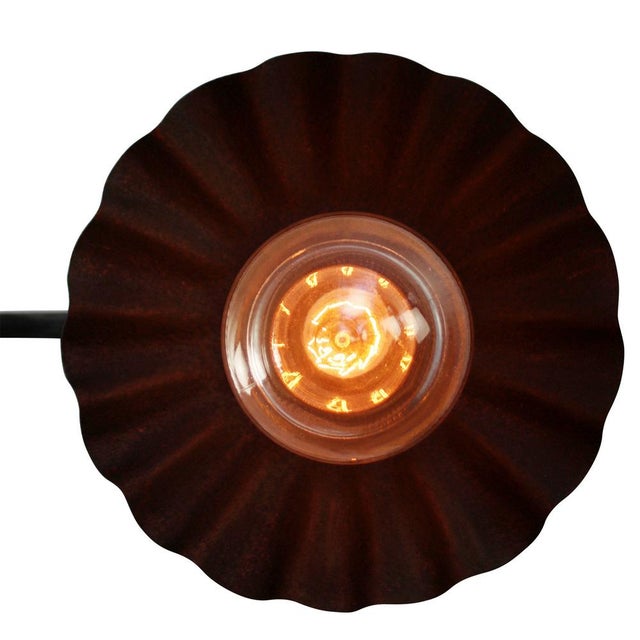 Vintage Industrial Rust Iron and Brass Sconce with Clear Striped Glass For Sale - Image 4 of 7