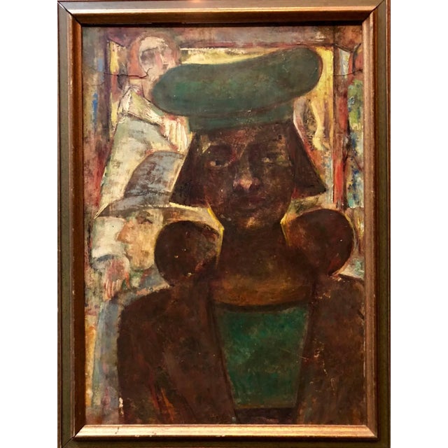 Early 20th Century 1940s Maurice Becker, Modernist Figurative Oil Painting "The Shop Window NYC" For Sale - Image 5 of 5