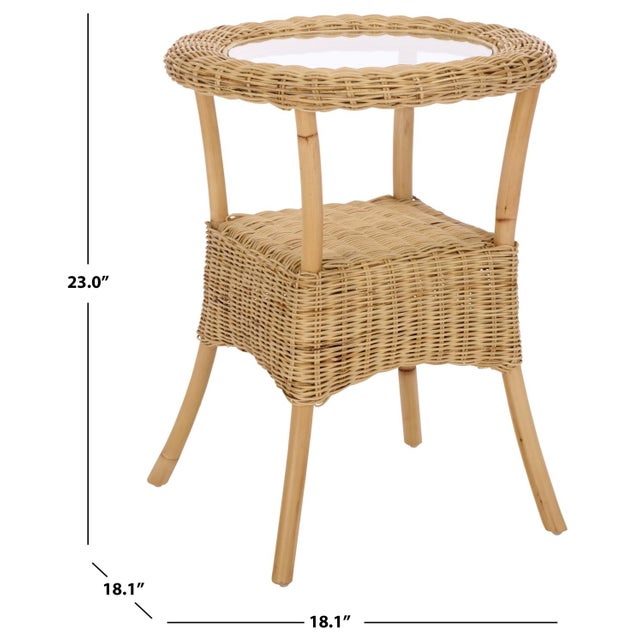 Contemporary Damary Wicker Rattan Accent Table in Natural with Glass Top For Sale - Image 3 of 7