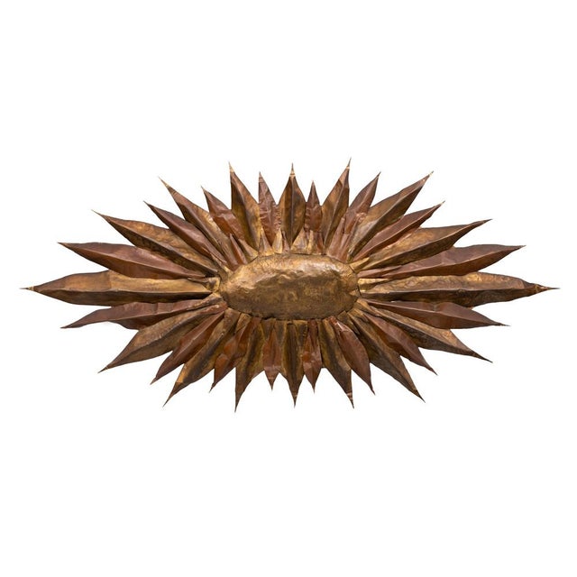 1960s Large Handmade Brass Sunflower Wall Hanger, 1960s For Sale - Image 5 of 12