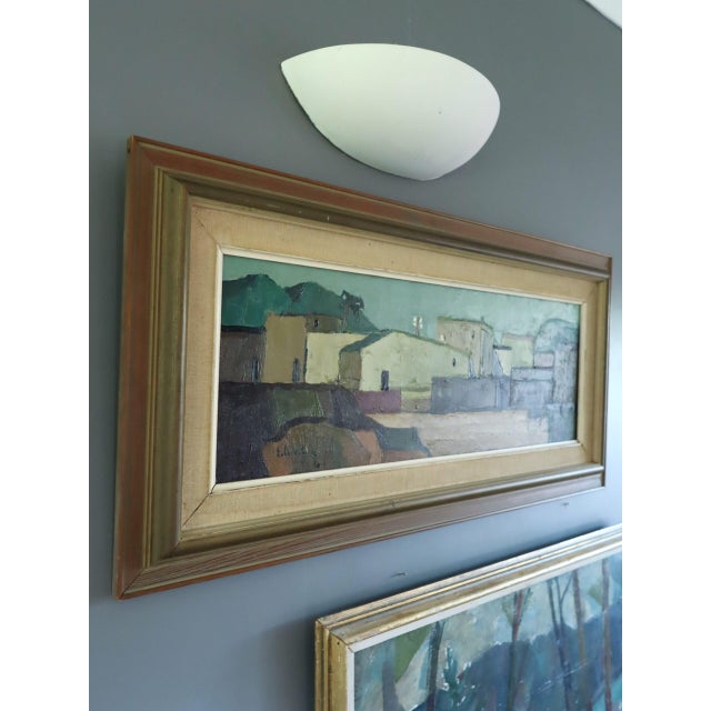 Mid-Century Modern 'Sunlit Village' Vintage Original Landscape Oil Painting by Swedish Artist Eric Cederberg (1897-1984), Framed For Sale - Image 6 of 13