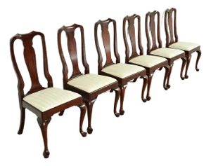 Henkel Harris Queen Anne Solid Mahogany Dining Chairs, Set of Six