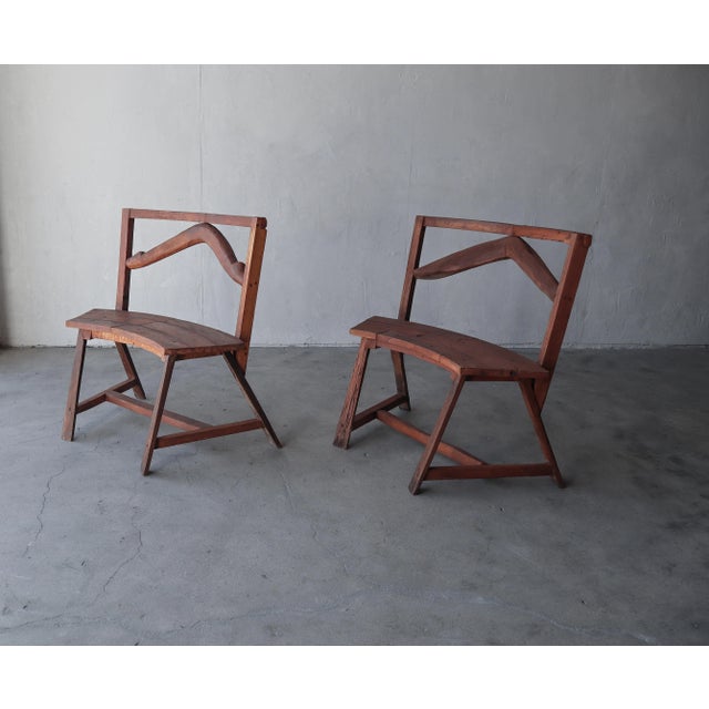 Primitive Bespoke Bench Chairs - a Pair For Sale - Image 4 of 10